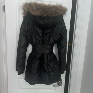 Rudsak - Women’s winter coat with fur hood and leather sash